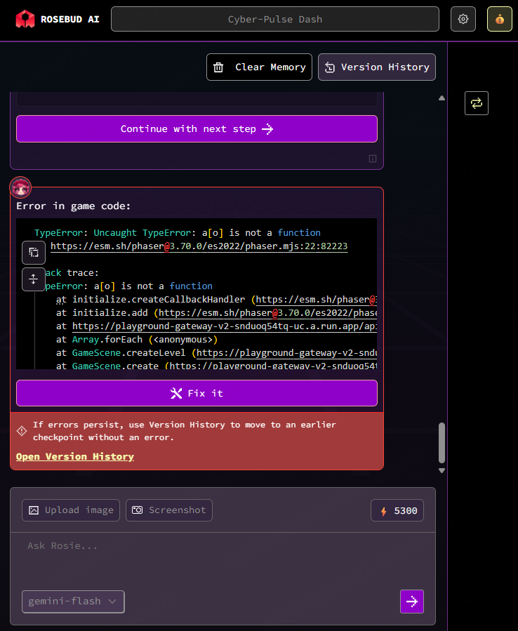 rosebud video game generation error