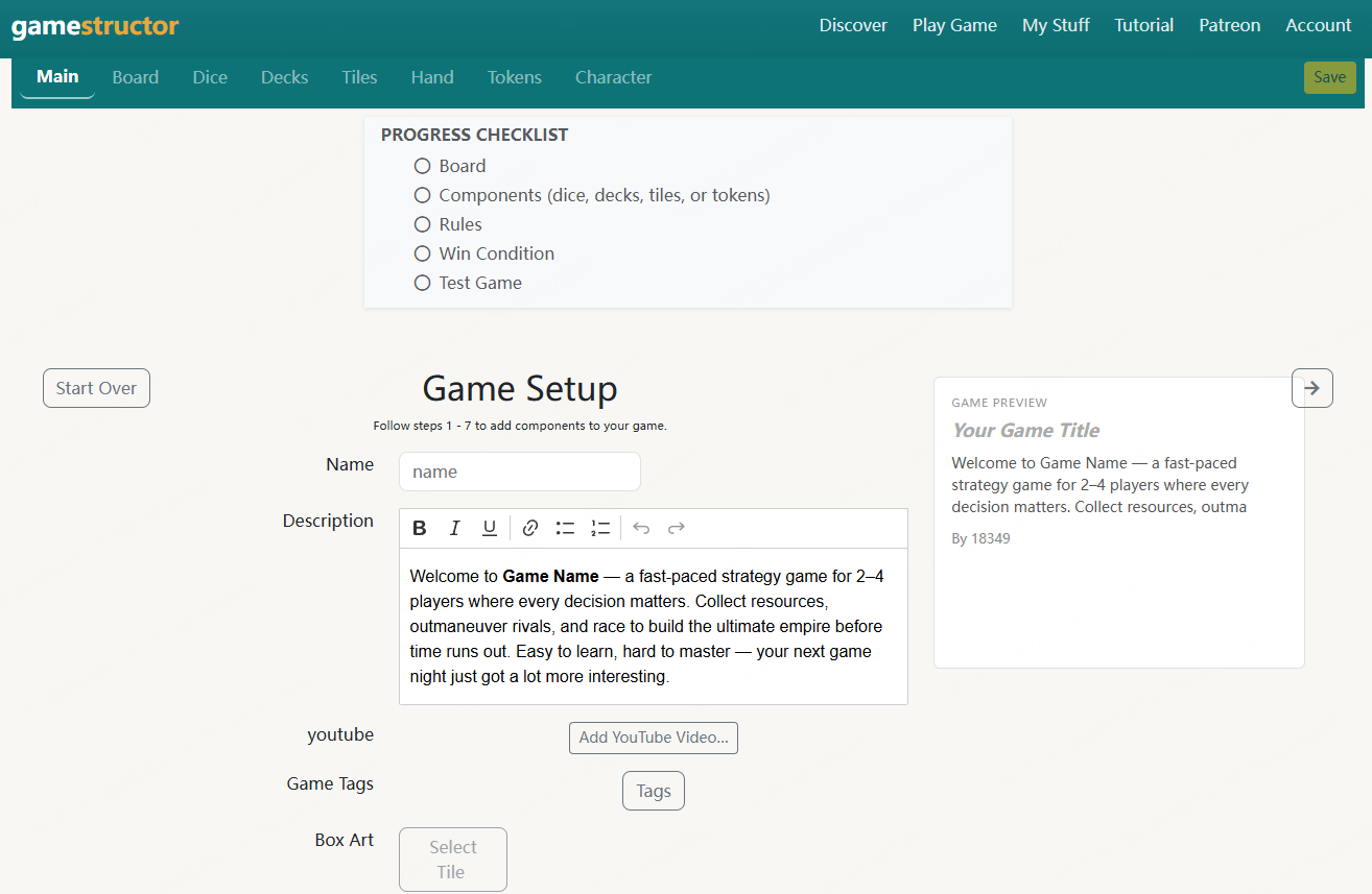 GameStructor create board game